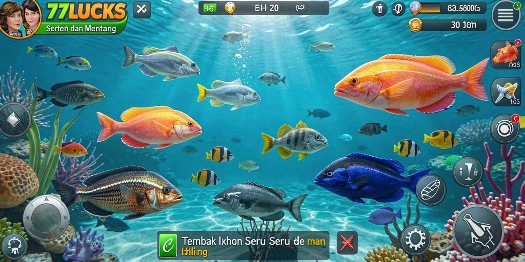 Screenshot gameplay Tembak Ikan 77LUCKS yang mengasyikkan.