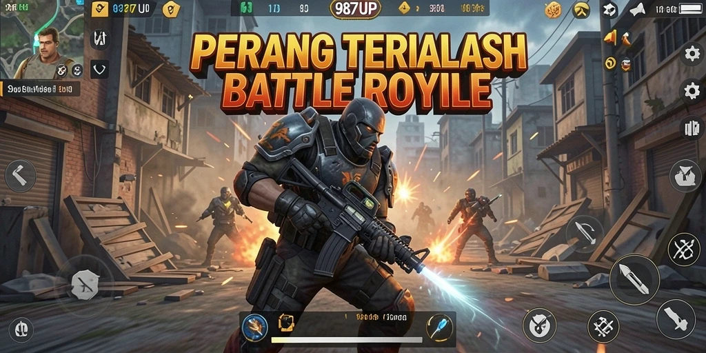 Gameplay seru dalam pertempuran Battle Royale di 987UP.