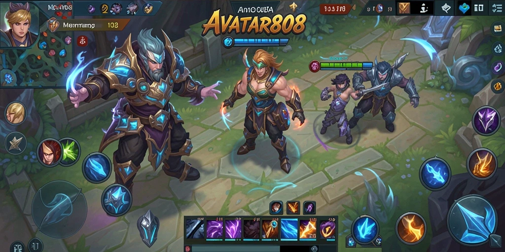 Tampilan gameplay seru di AVATAR808 dengan pertarungan MOBA strategis.