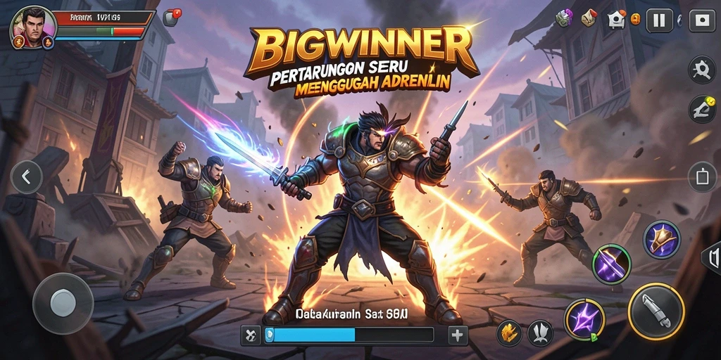 Tampilan aksi pertarungan epik dalam BIGWINNER yang mengesankan.