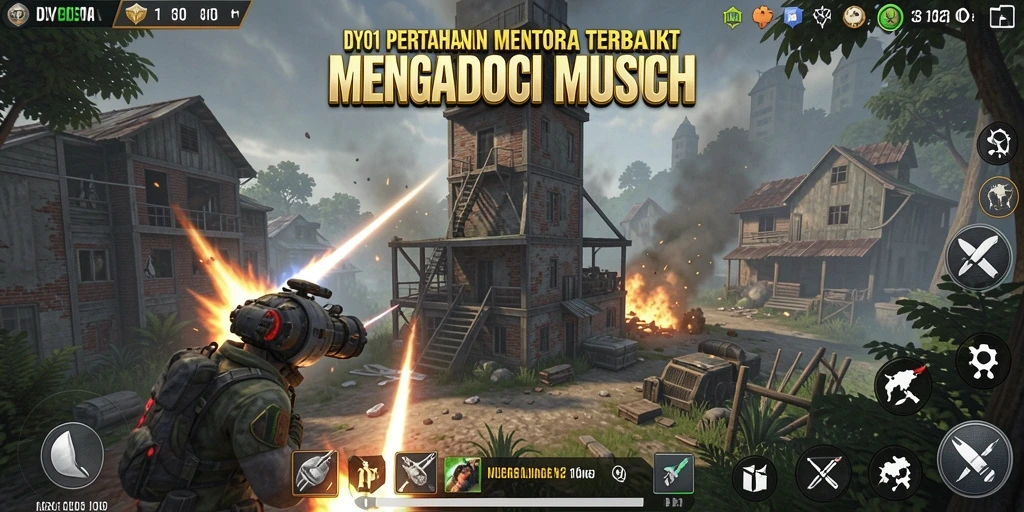 Screenshot DY01 menampilkan aksi menara melawan gelombang musuh yang seru.