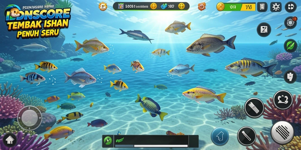 Tangkapan layar dari gameplay Tembak Ikan yang seru di IDNSCORE.
