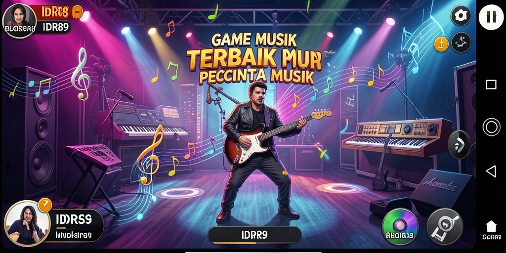 Tampilan permainan IDR89 yang penuh warna dengan berbagai lagu.