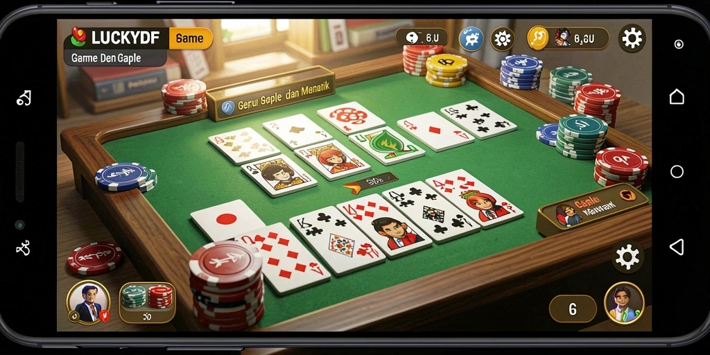 Tampilan gameplay Gaple menarik dengan tampilan grafis yang cerah.
