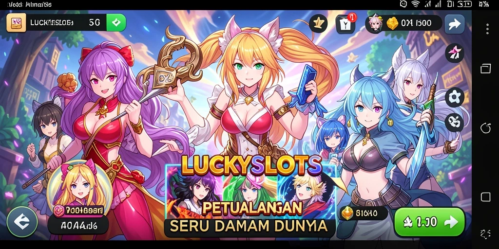 Tampilan gameplay seru LUCKYSLOTS dengan karakter anime yang memukau.