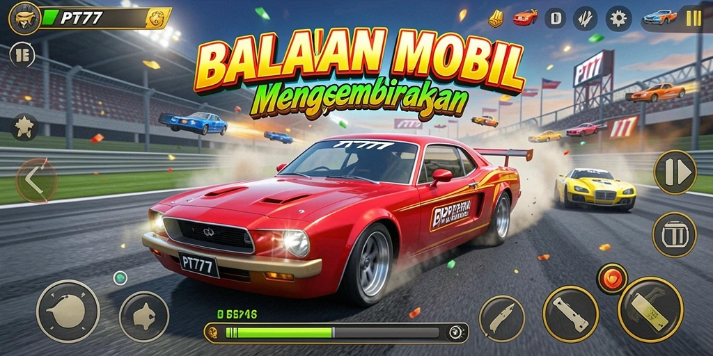 Gameplay seru PT777 dengan mobil balap yang cepat dan lintasan yang menantang.