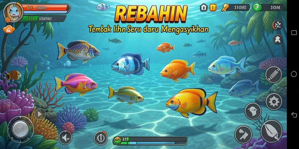 Screenshot REBAHIN menampilkan aksi gameplay Tembak Ikan yang seru.