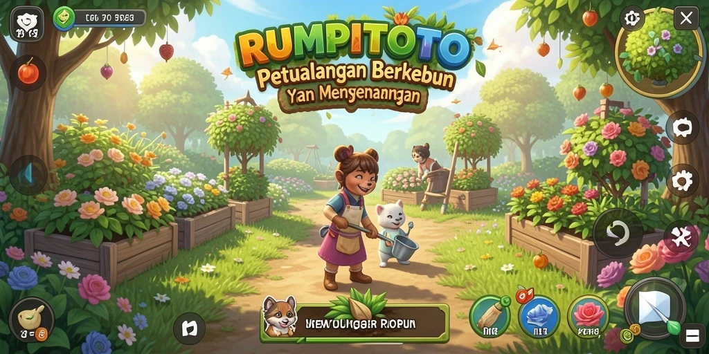 Gameplay RUMPITOTO yang menengangkan dengan suasana berkebun yang ceria.