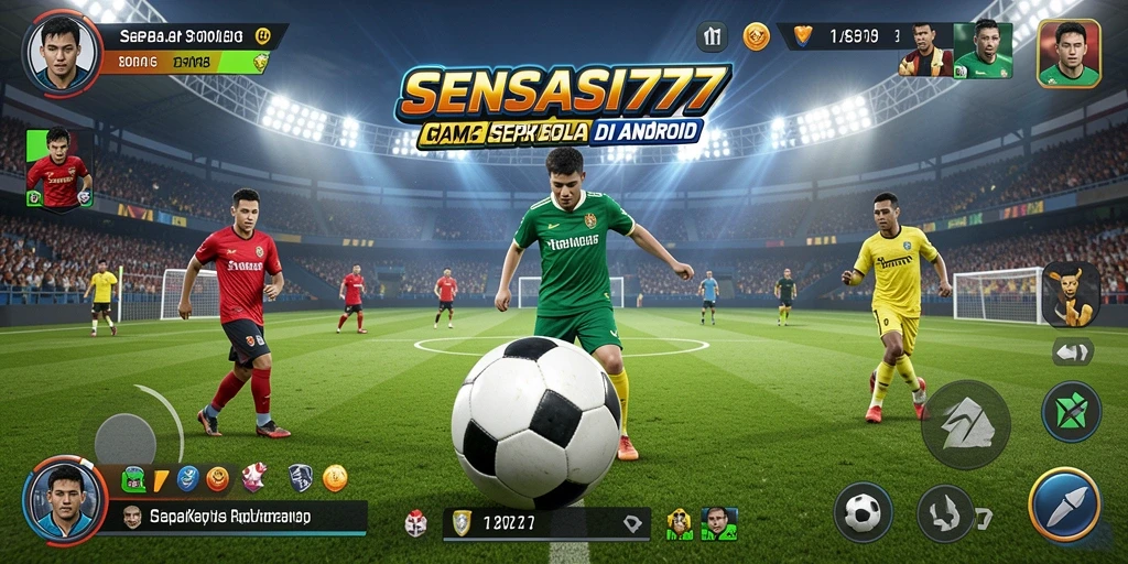 Tangkapan layar utama SENSASI777 menampilkan aksi seru di lapangan sepak bola.
